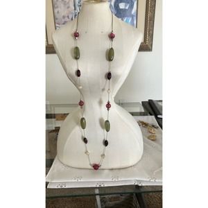 Vintage Glass Beaded Necklace On Silver Chain